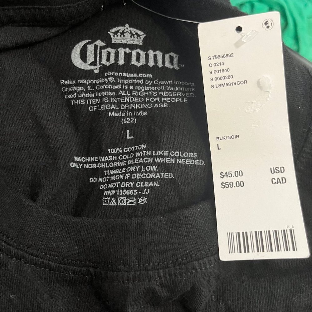 NEW URBAN OUTFITTERS CORONA BEER T SHIRT UNISEX LARGE BLACK LONG SLEEVE RAINBOW - Picture 5 of 5